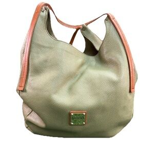Valentina Sage Green Pebble Leather Hobo with Tan Trim